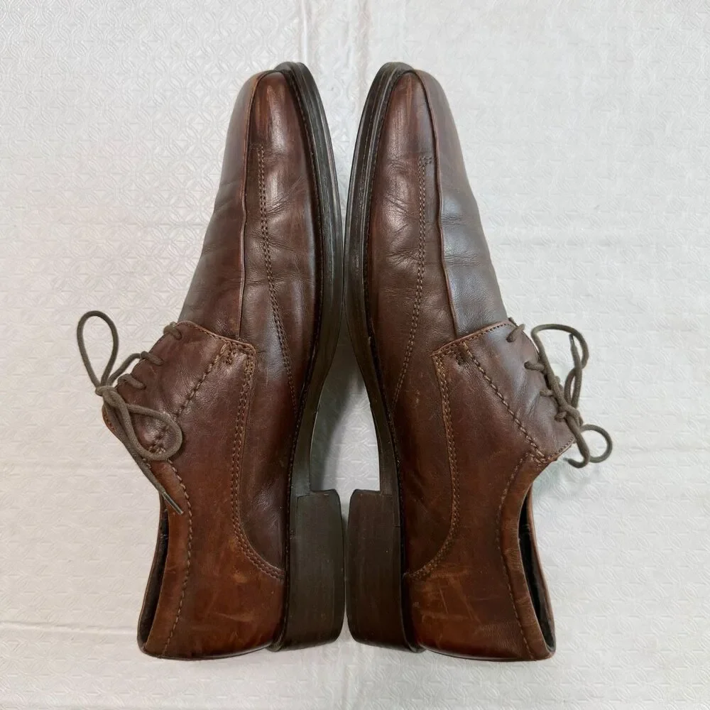 Johnston & Murphy Men's 10 M Romania Brown Leather Square Toe Derby Dress Shoes